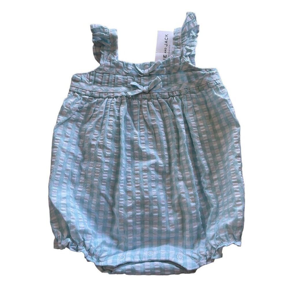 Janie And Jack Baby Girls Short Romper Size 3-6 Months Green White Plaid Bows